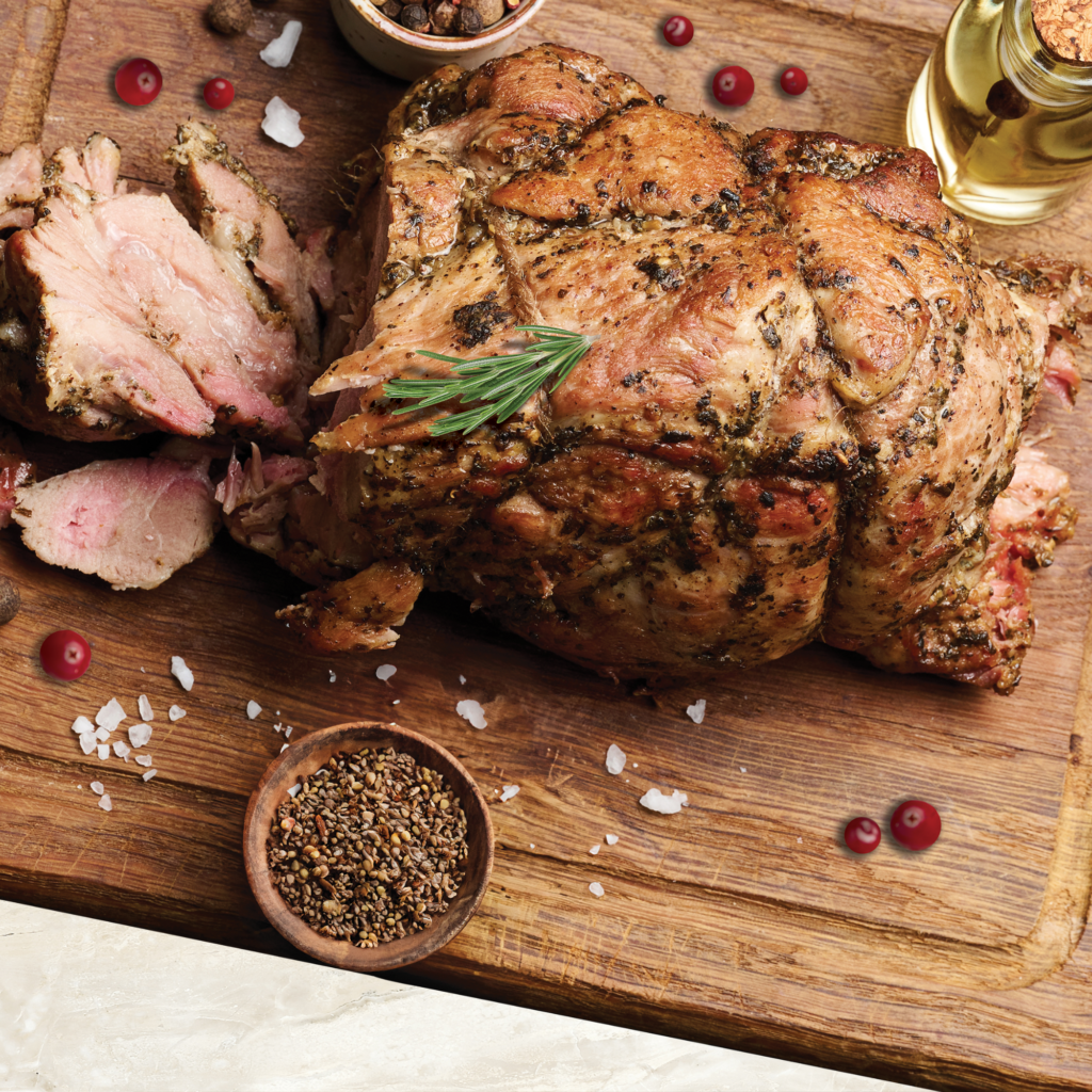 Cachaço com azeite e alecrim acompanhado com puré de batata